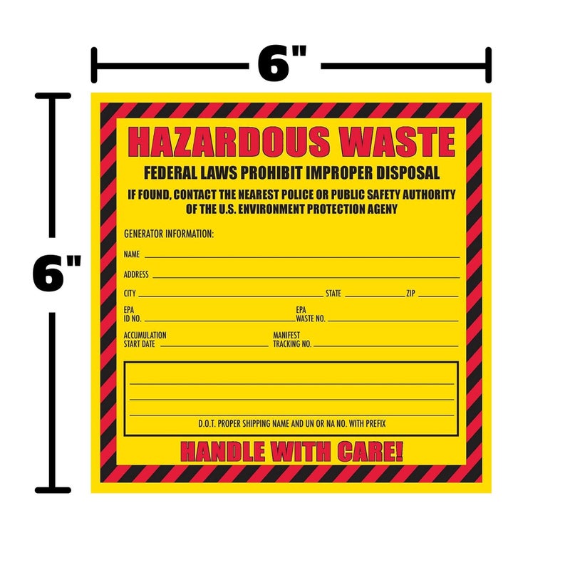 Safety Supply Mart Hazardous Waste Label, 6" x 6", Pack of 100, Yellow and Red Label, Self-Adhesive - Image 4